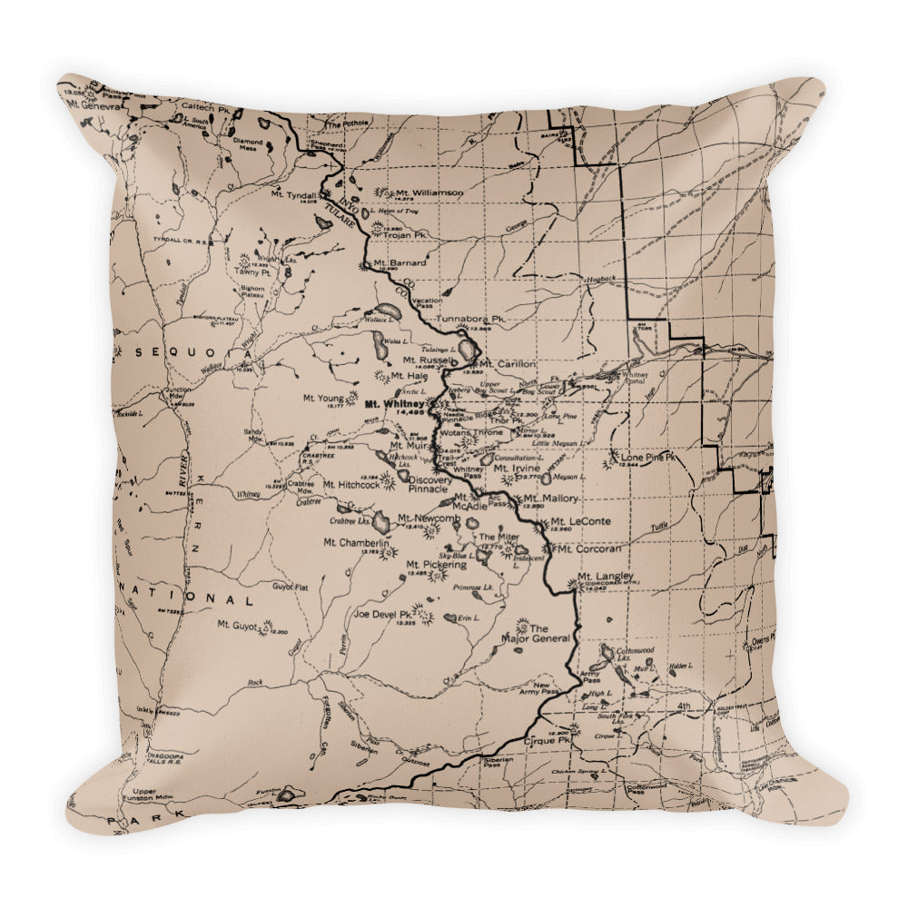 Sierra Nevada Map Premium Throw Pillow (18x18) - BEIGE | TRVRS APPAREL