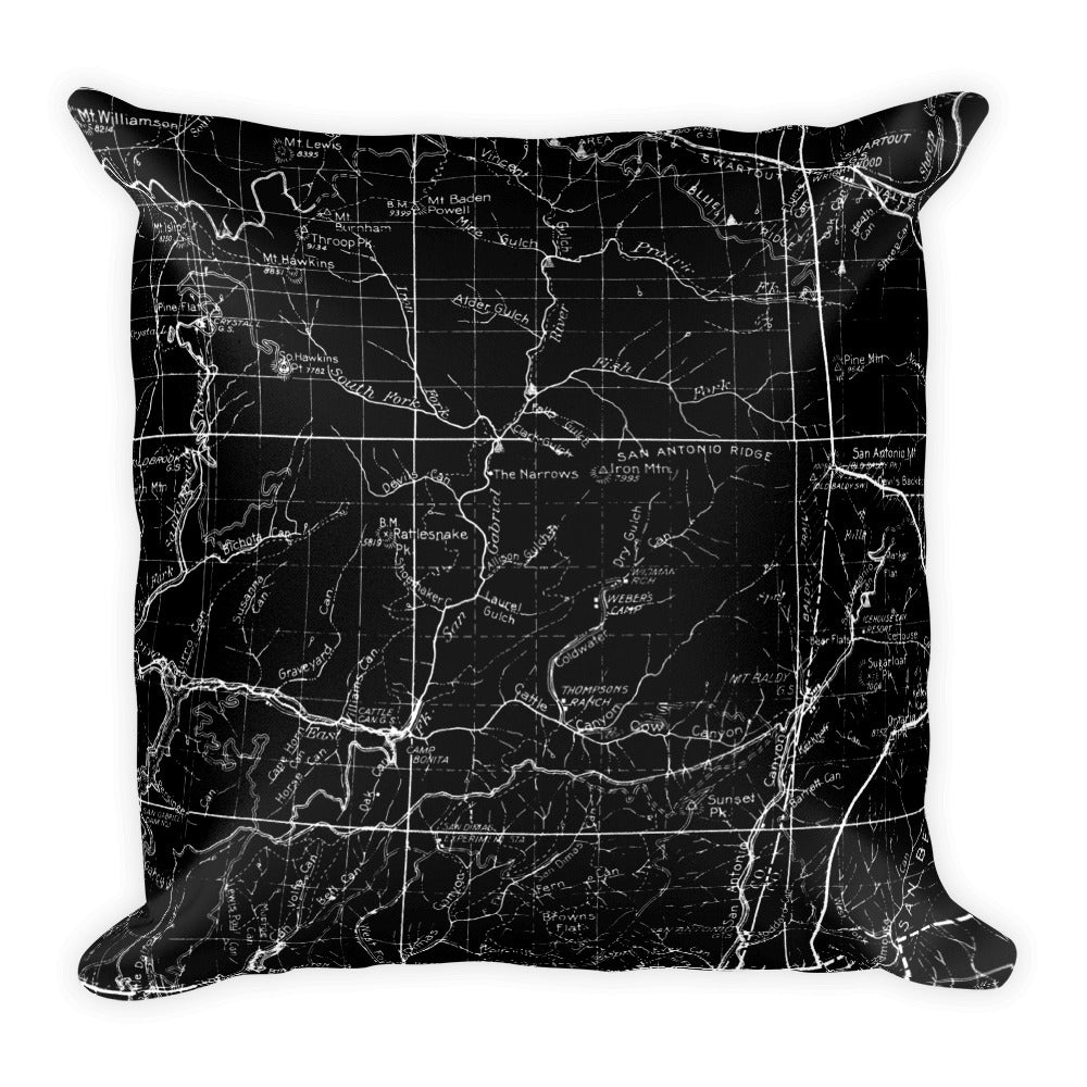 Angeles Forest Map Premium Throw Pillow (18X18) - BLACK | TRVRS APPAREL