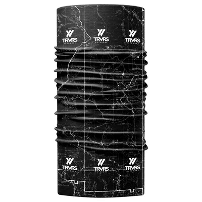 BLACK-Angeles National Forest Map Neck Gaiter | TRVRS Outdoors Trail Running Clothing Hiking Apparel San Gabriel Mountains