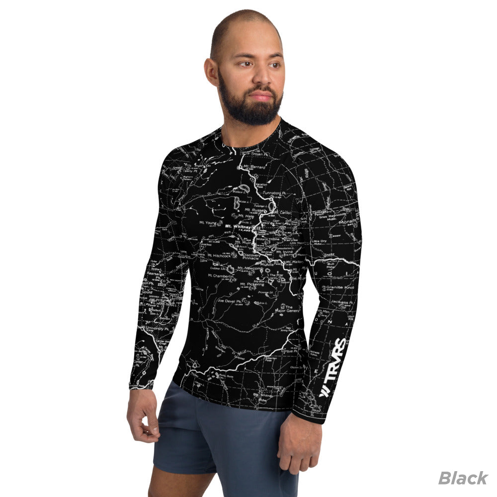 Black, Sierra Nevada Map - All Over Print Men's Base Layer | TRVRS Outdoors Hiking Apparel, Trail Running Clothing