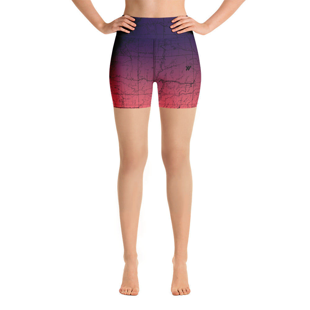 SAN GABRIEL MAP-COSMIC ROMANCE-All Over Print Women's Yoga Shorts | TRVRS Outdoors, Hiking, trail running, mountaineering apparel 