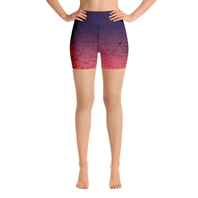 SIERRA MAP-COSMIC ROMANCE-All Over Print Women's Yoga Shorts | TRVRS Outdoors, Hiking, trail running, mountaineering apparel 