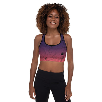 COSMIC ROMANCE-San Gabriel Map Sports Bra Front Mockup | TRVRS Outdoors hiking, trail running clothing, mountaineering apparel