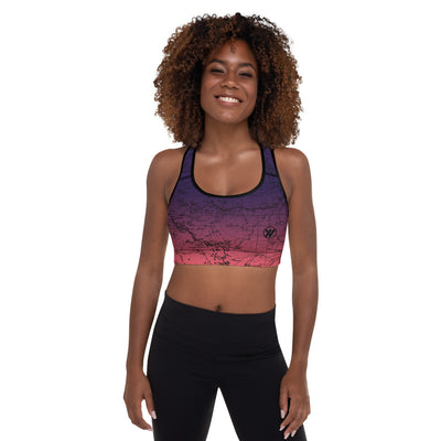 COSMIC ROMANCE-Sierra Nevada Map Sports Bra Front Mockup | TRVRS Outdoors hiking, trail running clothing, mountaineering apparel