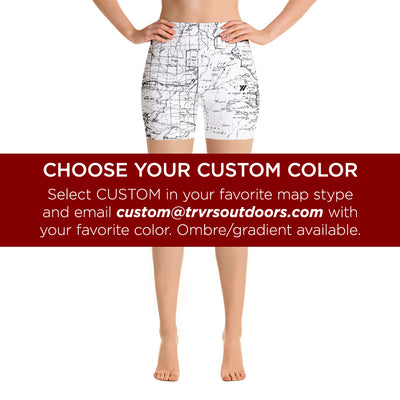 SIERRA MAP-CUSTOM-All Over Print Women's Yoga Shorts | TRVRS Outdoors, Hiking, trail running, mountaineering apparel 
