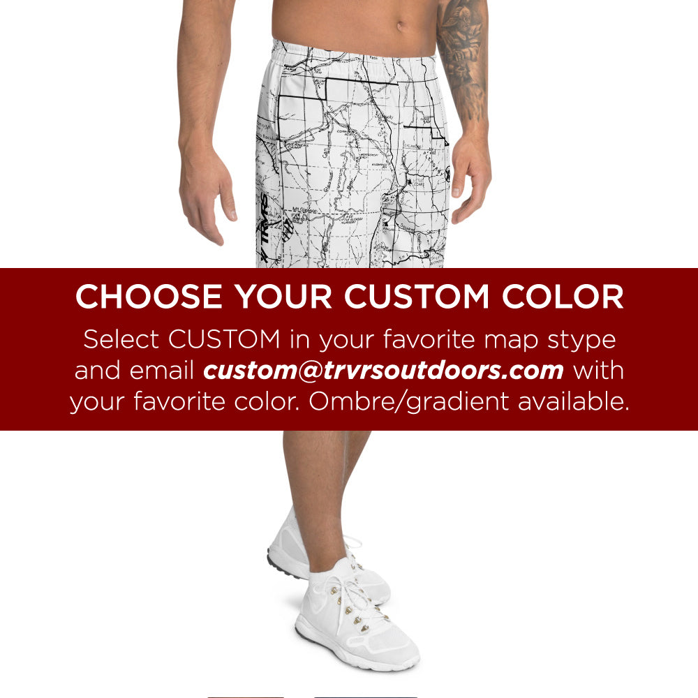 Custom Map Color - All Over Print Men's Athletic Shorts | TRVRS Outdoors, Hiking Apparel, Trail Running Clothing