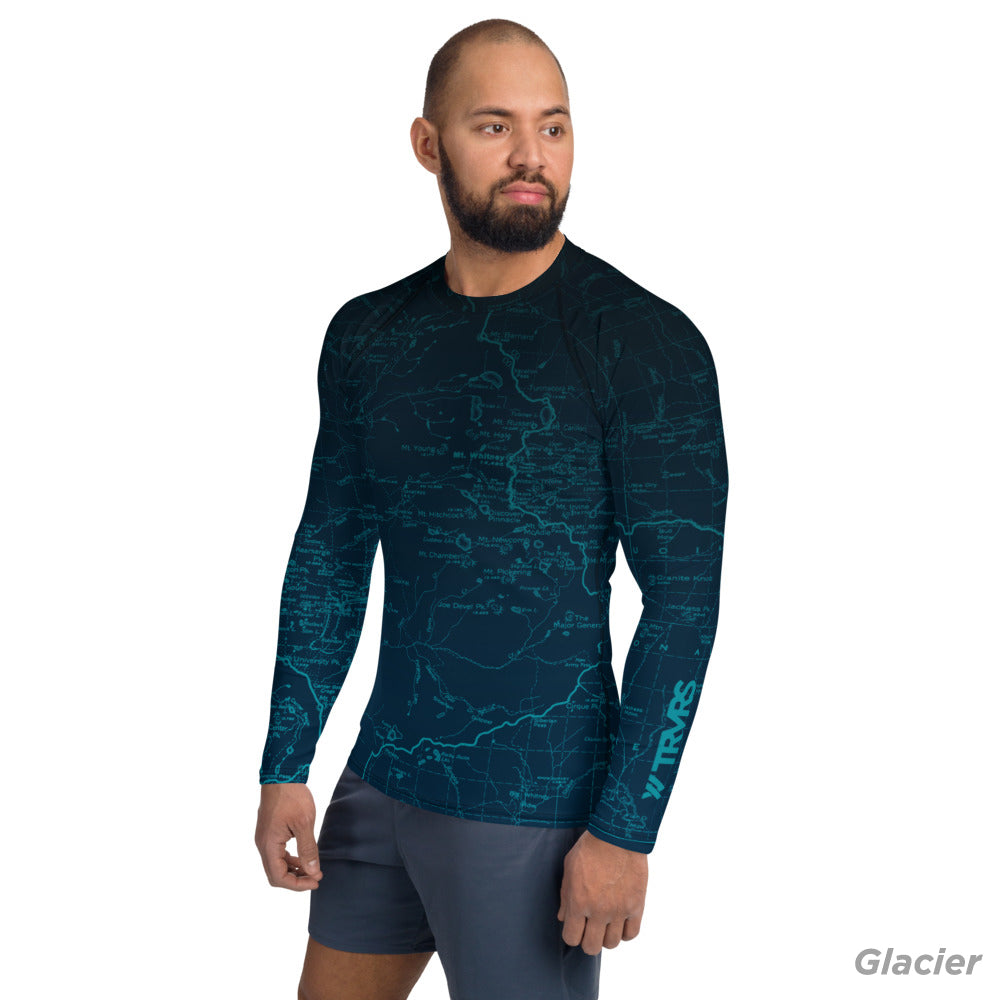 Glacier, Sierra Nevada Map - All Over Print Men's Base Layer | TRVRS Outdoors Hiking Apparel, Trail Running Clothing