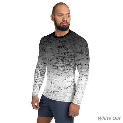 White Out, Sierra Nevada Map - All Over Print Men's Base Layer | TRVRS Outdoors Hiking Apparel, Trail Running Clothing