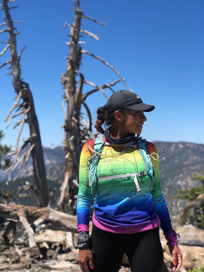 Lorena, Rainbow- Los Padres Map Women's Base Layer | TRVRS Outdoors, Hiking Apparel, Trail Running Clothing, Mt. Pinos, Ojai National Forest