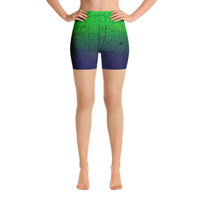 SAN GABRIEL MAP-NORTHERN LIGHTS-All Over Print Women's Yoga Shorts | TRVRS Outdoors, Hiking, trail running, mountaineering apparel 