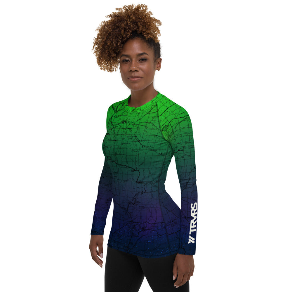 Northern Lights - Los Padres Map Women's Base Layer | TRVRS Outdoors, Hiking Apparel, Trail Running Clothing, Mt. Pinos, Ojai National Forest