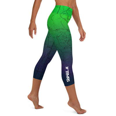 SAN GABRIEL MAP-NORTHERN LIGHTS-All Over Print Women's Capri Leggings | TRVRS Outdoors, Hiking, trail running, mountaineering apparel