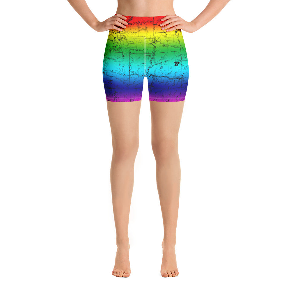 SAN GABRIEL MAP-RAINBOW-All Over Print Women's Yoga Shorts | TRVRS Outdoors, Hiking, trail running, mountaineering apparel 
