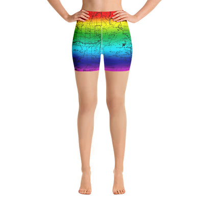 SIERRA MAP-RAINBOW-All Over Print Women's Yoga Shorts | TRVRS Outdoors, Hiking, trail running, mountaineering apparel 