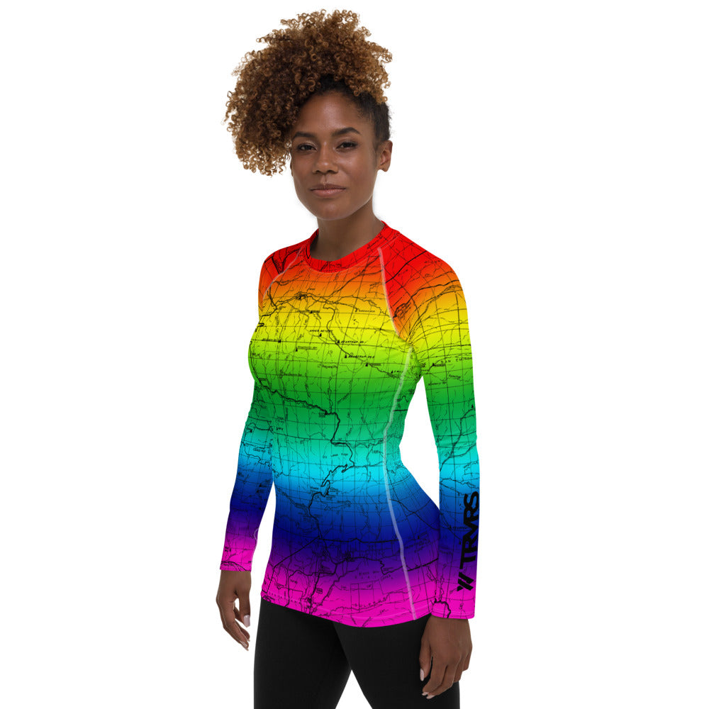 Rainbow - Los Padres Map Women's Base Layer | TRVRS Outdoors, Hiking Apparel, Trail Running Clothing, Mt. Pinos, Ojai National Forest