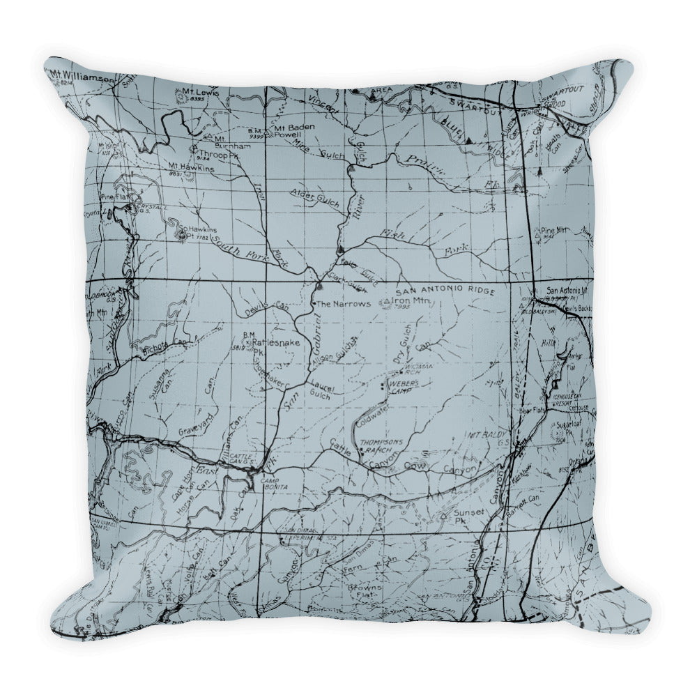 Angeles Forest Map Premium Throw Pillow (18X18) - SMOKE BLUE | TRVRS APPAREL