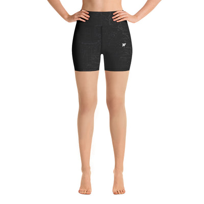 SIERRA MAP-SMOKE-All Over Print Women's Yoga Shorts | TRVRS Outdoors, Hiking, trail running, mountaineering apparel 