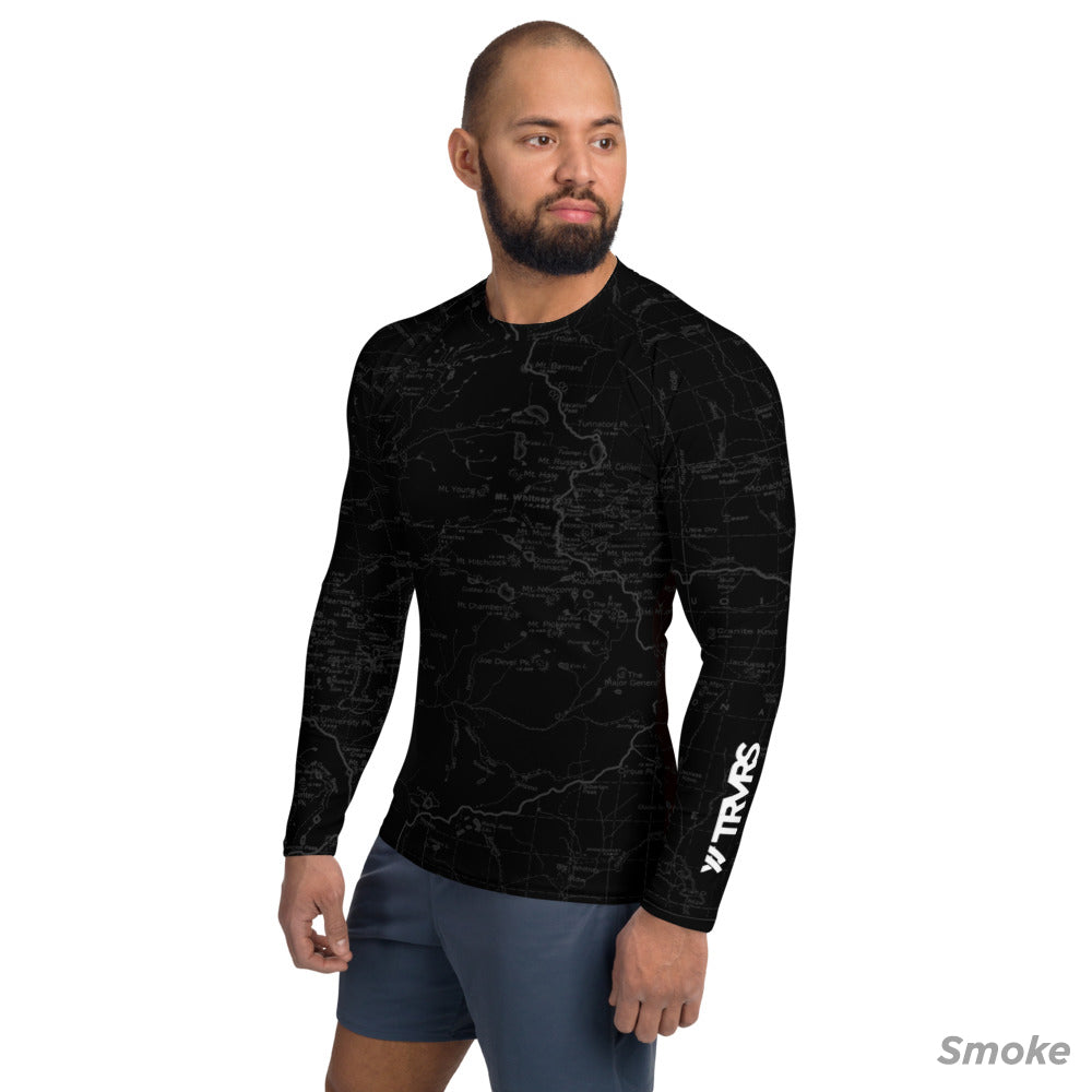 Smoke, Sierra Nevada Map - All Over Print Men's Base Layer | TRVRS Outdoors Hiking Apparel, Trail Running Clothing