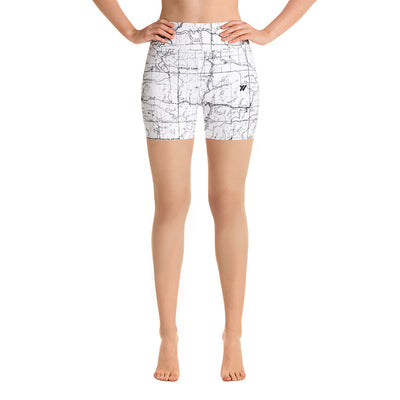 SAN GABRIEL MAP-WHITE-All Over Print Women's Yoga Shorts | TRVRS Outdoors, Hiking, trail running, mountaineering apparel 