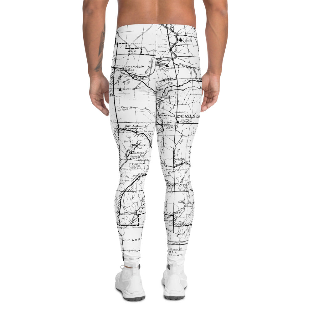 White, Back - San Gabriel Map Men's Performance Tights | TRVRS Outdoors Hiking Apparel, Trail Running Clothing