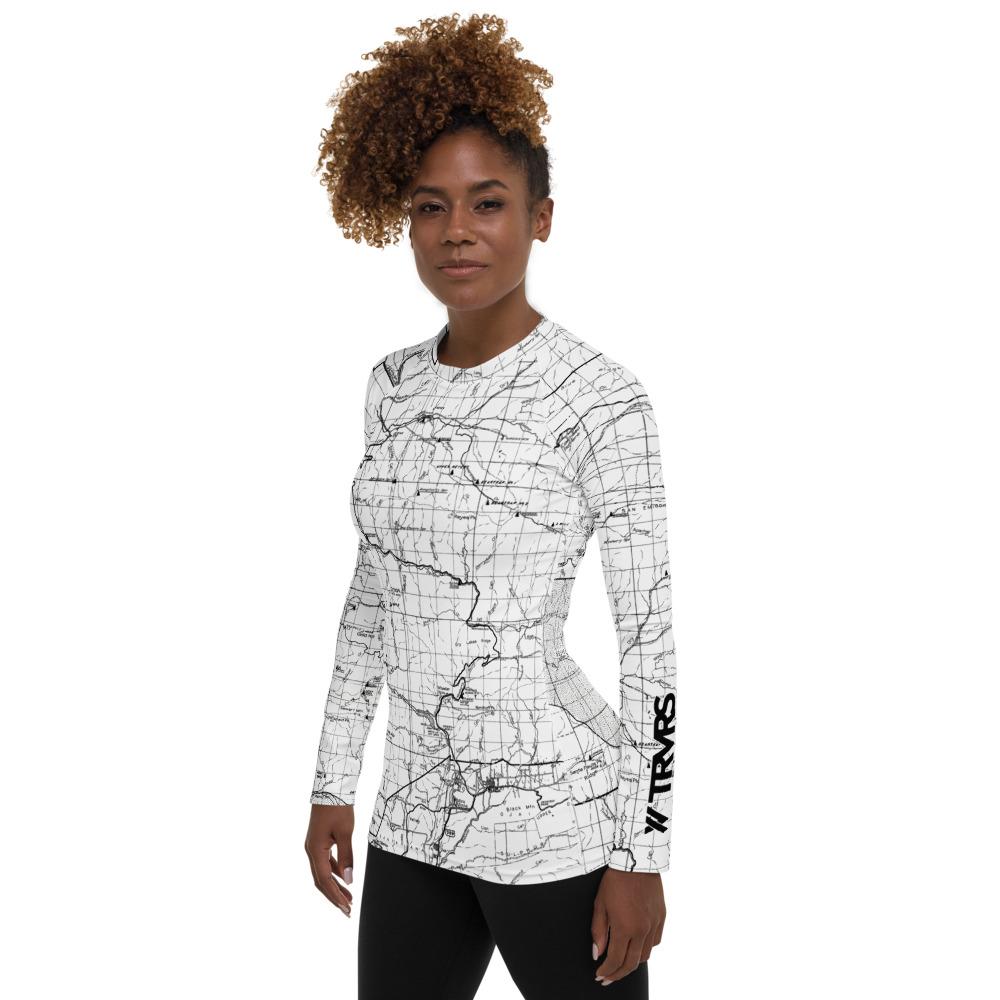White - Los Padres Map Women's Base Layer | TRVRS Outdoors, Hiking Apparel, Trail Running Clothing, Mt. Pinos, Ojai National Forest