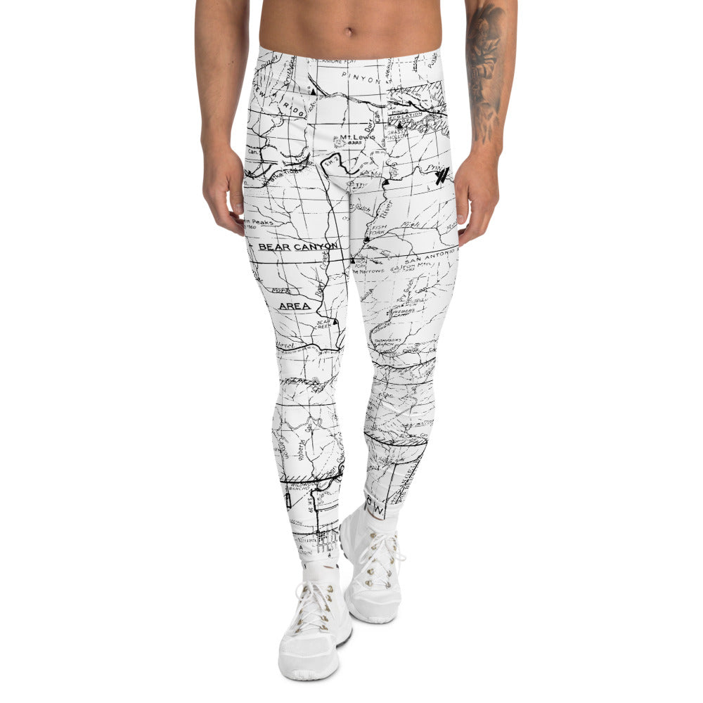 White - San Gabriel Map Men's Performance Tights | TRVRS Outdoors Hiking Apparel, Trail Running Clothing