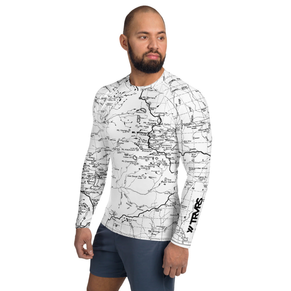 White, Sierra Nevada Map - All Over Print Men's Base Layer | TRVRS Outdoors Hiking Apparel, Trail Running Clothing