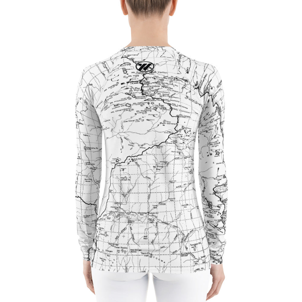 White, Back - Sierra Nevada Map Women's Base Layer | TRVRS Outdoors Hiking Clothing, Trail Running Apparel