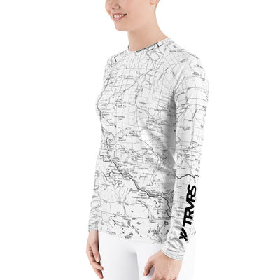 White Sierra Nevada Map Women's Base Layer | TRVRS Outdoors Hiking Clothing, Trail Running Apparel
