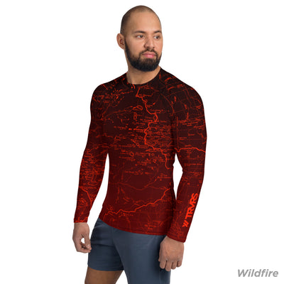 Wildfire, Sierra Nevada Map - All Over Print Men's Base Layer | TRVRS Outdoors Hiking Apparel, Trail Running Clothing
