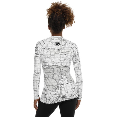 White, back - Los Padres Map Women's Base Layer | TRVRS Outdoors, Hiking Apparel, Trail Running Clothing, Mt. Pinos, Ojai National Forest