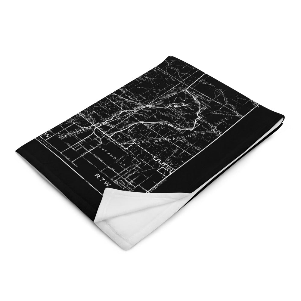 San Gabriel Map Throw Blanket - BLACK (Folded)