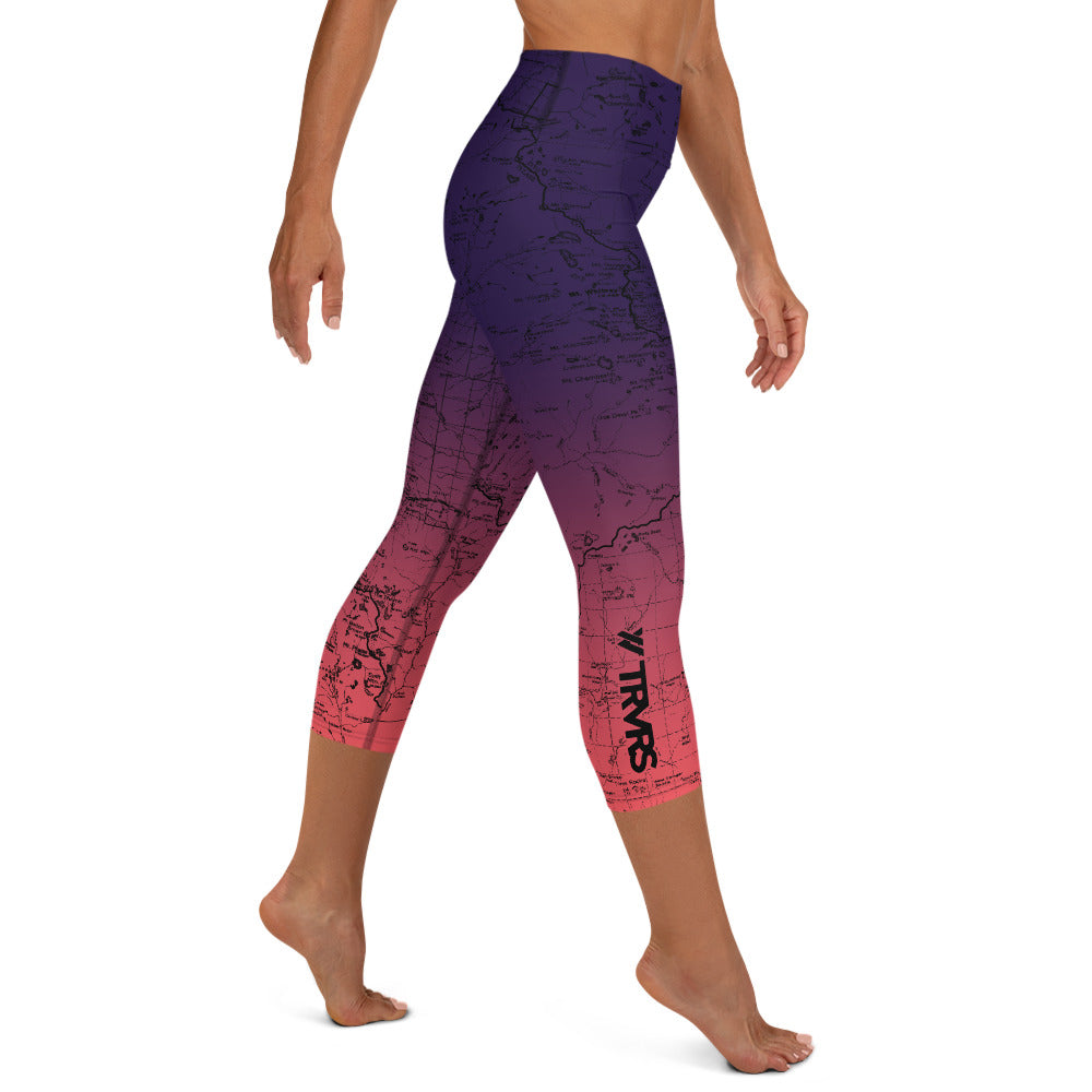 SIERRA NEVADA MAP-COSMIC ROMANCE-All Over Print Women's Capri Leggings | TRVRS Outdoors, Hiking, trail running, mountaineering apparel 