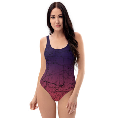 Cosmic Romance - San Gabriel Map One Piece Swimsuit (front) | TRVRS Outdoors  Hiking, Trail Running, Clothing, Apparel