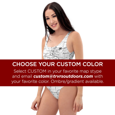 Custom - San Gabriel Map One Piece Swimsuit (front) | TRVRS Outdoors  Hiking, Trail Running, Clothing, Apparel