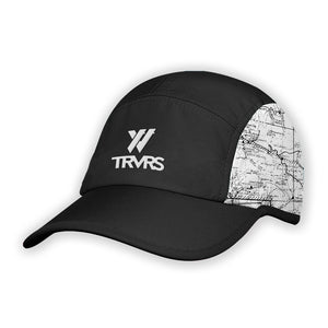 Front Left - San Gabriel Mountain Map 5 Panel Running Cap | TRVRS Outdoors