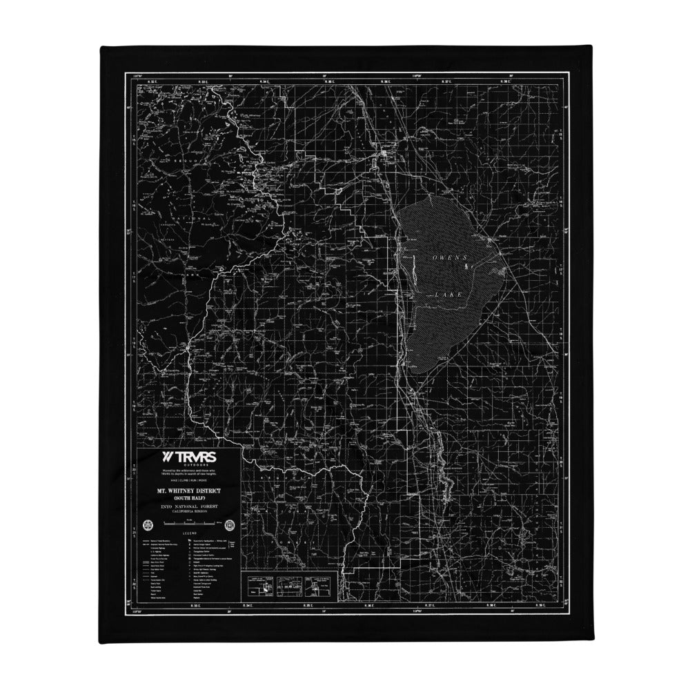 Sierra Nevada Map Throw Blanket - BLACK