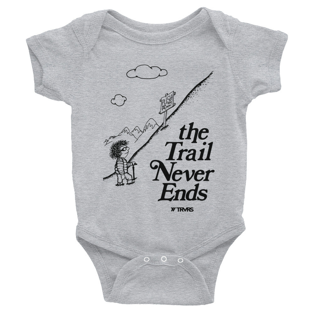Trail Never Ends Infant Body Suit- GREY | TRVRS APPAREL