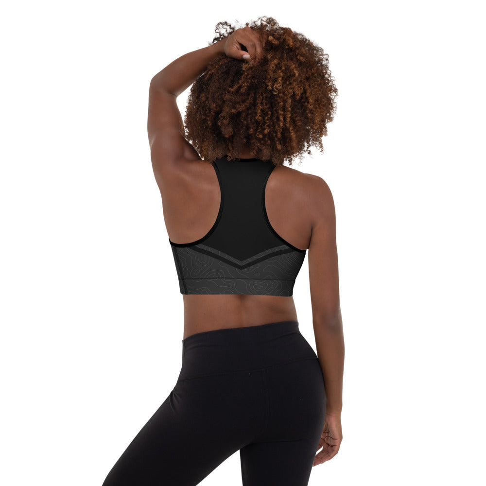 Back (Black piping) - Topo Map Women's Sports Bra | TRVRS Outdoors Trail Running Clothing, Hiking Apparel