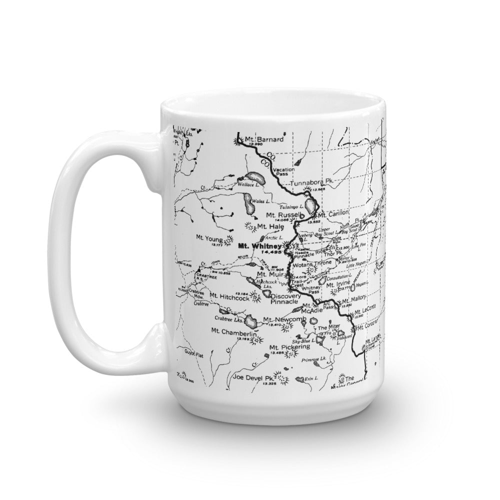 Mount Whitney Map Coffee Mug - 11oz (left) | TRVRS Apparel