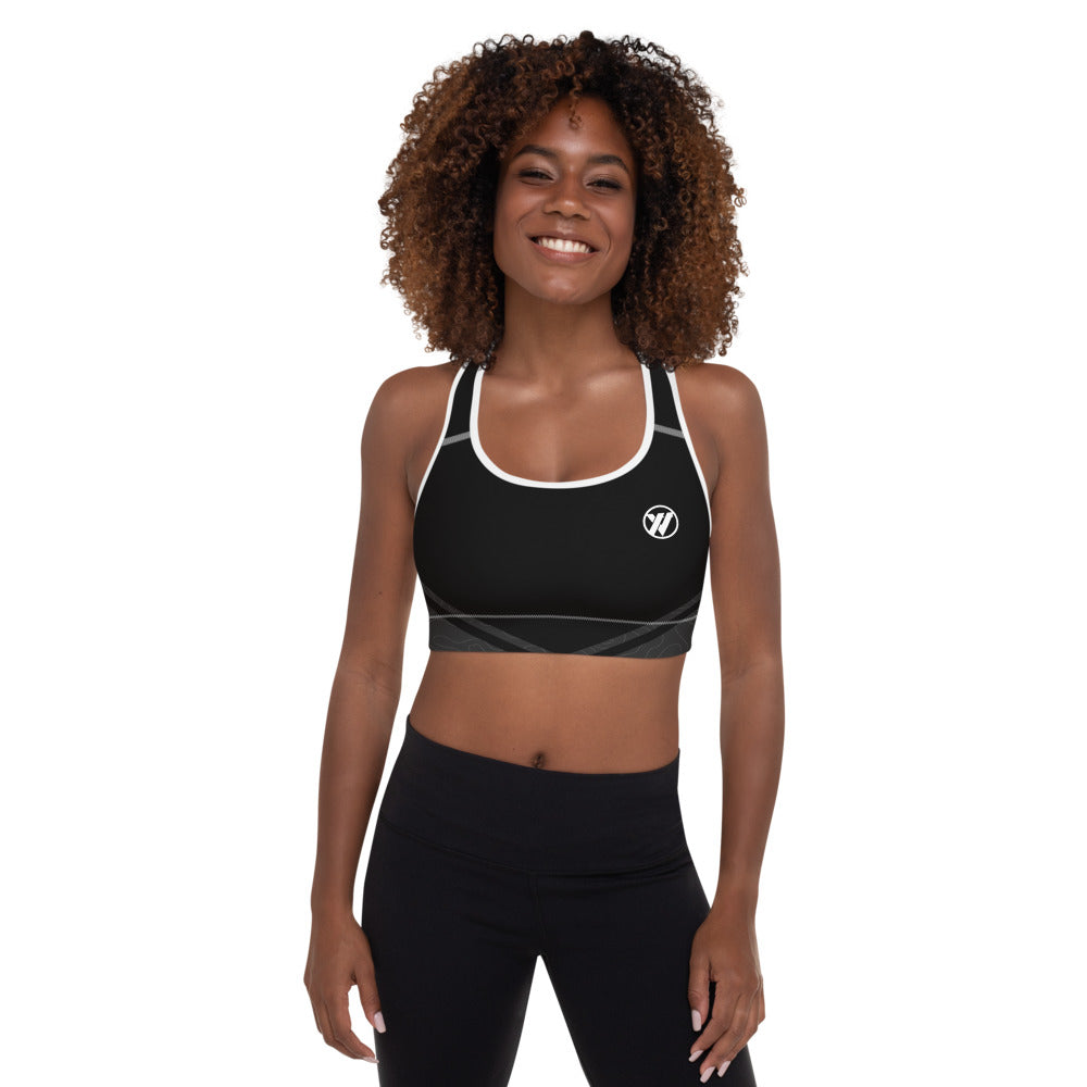 Front (white piping) - Topo Map Women's Sports Bra | TRVRS Outdoors Trail Running Clothing, Hiking Apparel