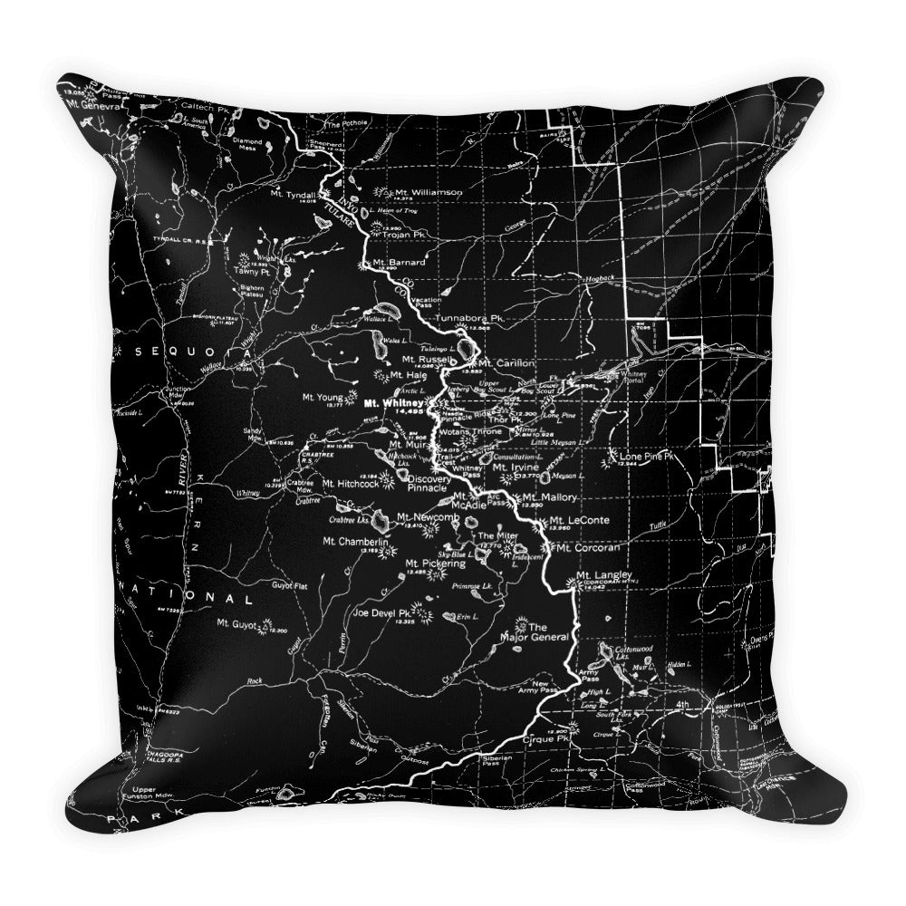 Sierra Nevada Map Premium Throw Pillow (18x18) - BLACK | TRVRS APPAREL