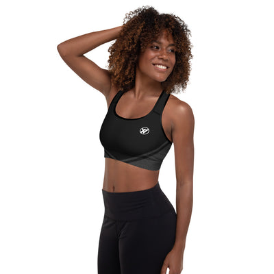 Front Left (Black piping) - Topo Map Women's Sports Bra | TRVRS Outdoors Trail Running Clothing, Hiking Apparel
