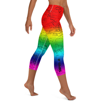 SIERRA NEVADA MAP-RAINBOW-All Over Print Women's Capri Leggings | TRVRS Outdoors, Hiking, trail running, mountaineering apparel 