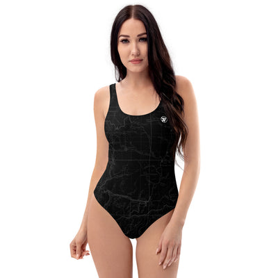Smoke - San Gabriel Map One Piece Swimsuit (front) | TRVRS Outdoors  Hiking, Trail Running, Clothing, Apparel