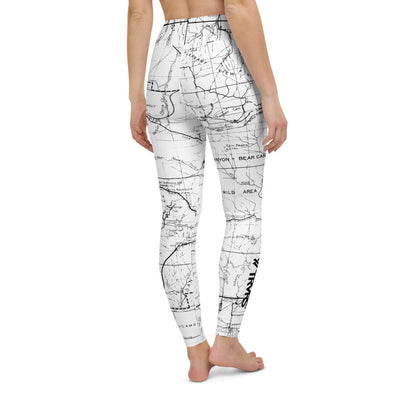 back, WHITE- San Gabriel Mountains Map-All Over Print Women's Leggings | TRVRS Outdoors, Hiking, trail running, mountaineering apparel 