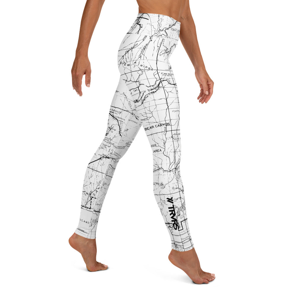 WHITE- San Gabriel Mountains Map-All Over Print Women's Leggings | TRVRS Outdoors, Hiking, trail running, mountaineering apparel 