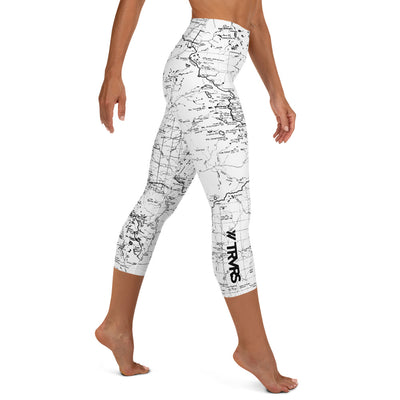 SIERRA NEVADA MAP-WHITE-All Over Print Women's Capri Leggings | TRVRS Outdoors, Hiking, trail running, mountaineering apparel 