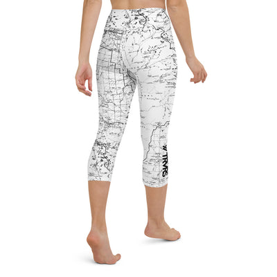 SIERRA NEVADA MAP, back-WHITE-All Over Print Women's Capri Leggings | TRVRS Outdoors, Hiking, trail running, mountaineering apparel 
